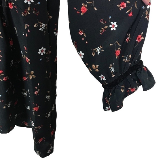 Zara Basic Denim z1975 Black Floral Tie Neck Long Sleeve Blouse NWT Medium - Picture 7 of 12